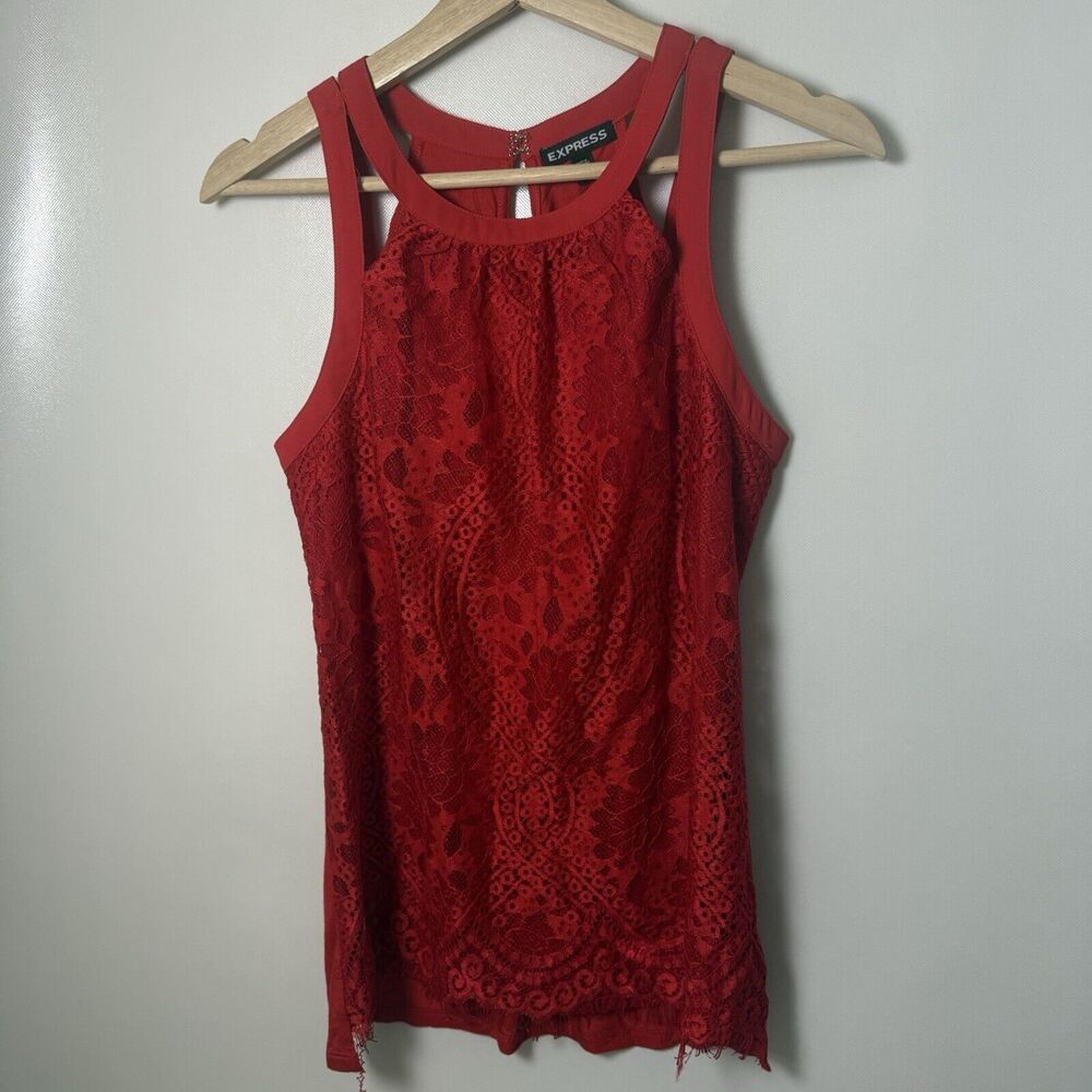 Express Tank Womens Lace Overlay Red Sleeveless Top Office Holiday Party Classy